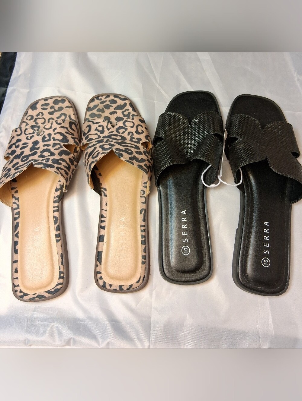 Serra Ladies Slide Sandals Size 10 Bundle - NWT- Black Woven & Leopard Print